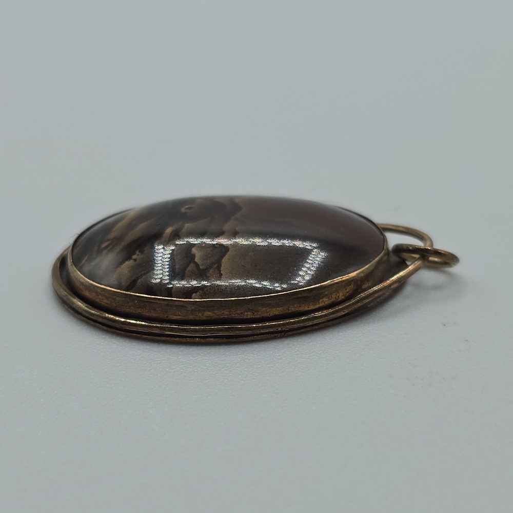 VTG Landscape Jasper Pendant Signed, "Handmade 14K GF 1988," Artisan Unknown - Picture 5 of 12
